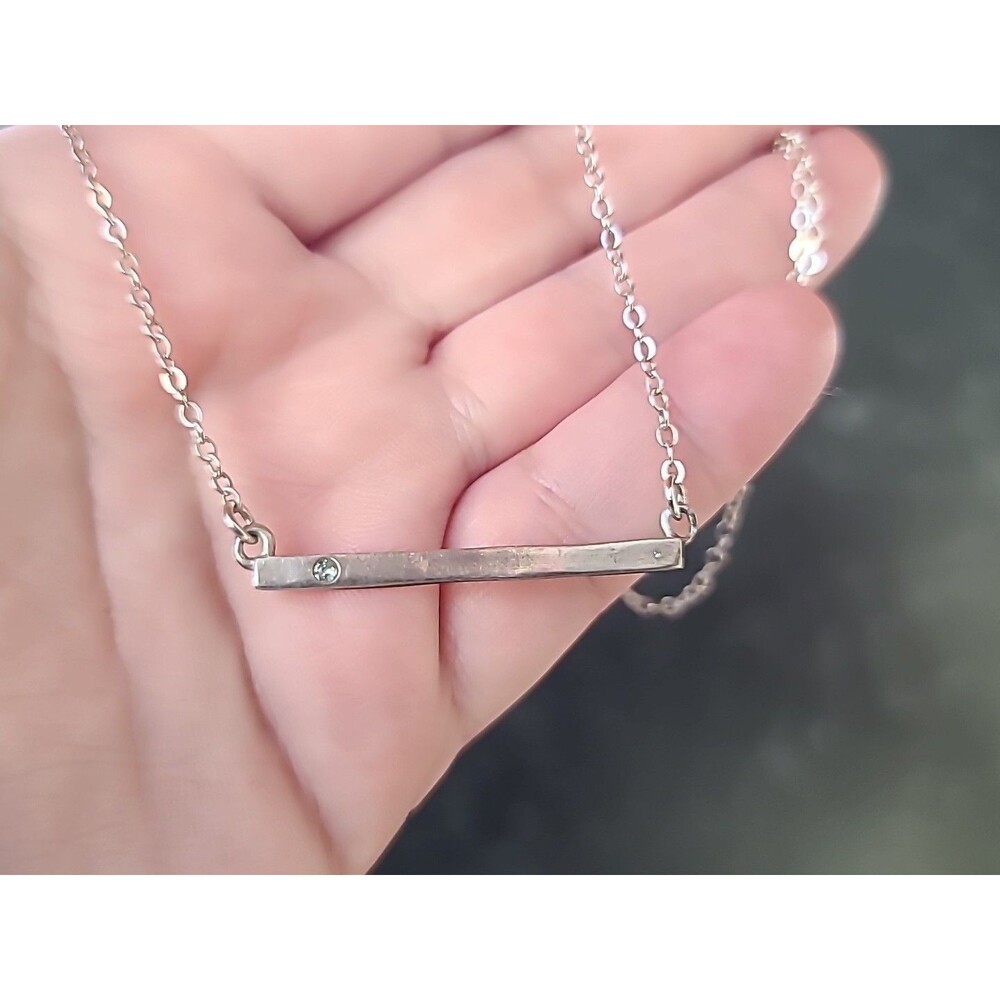 Lisa Leonard 925 Sterling Silver Cubic Zirconia Accent Bar Pendant Necklace